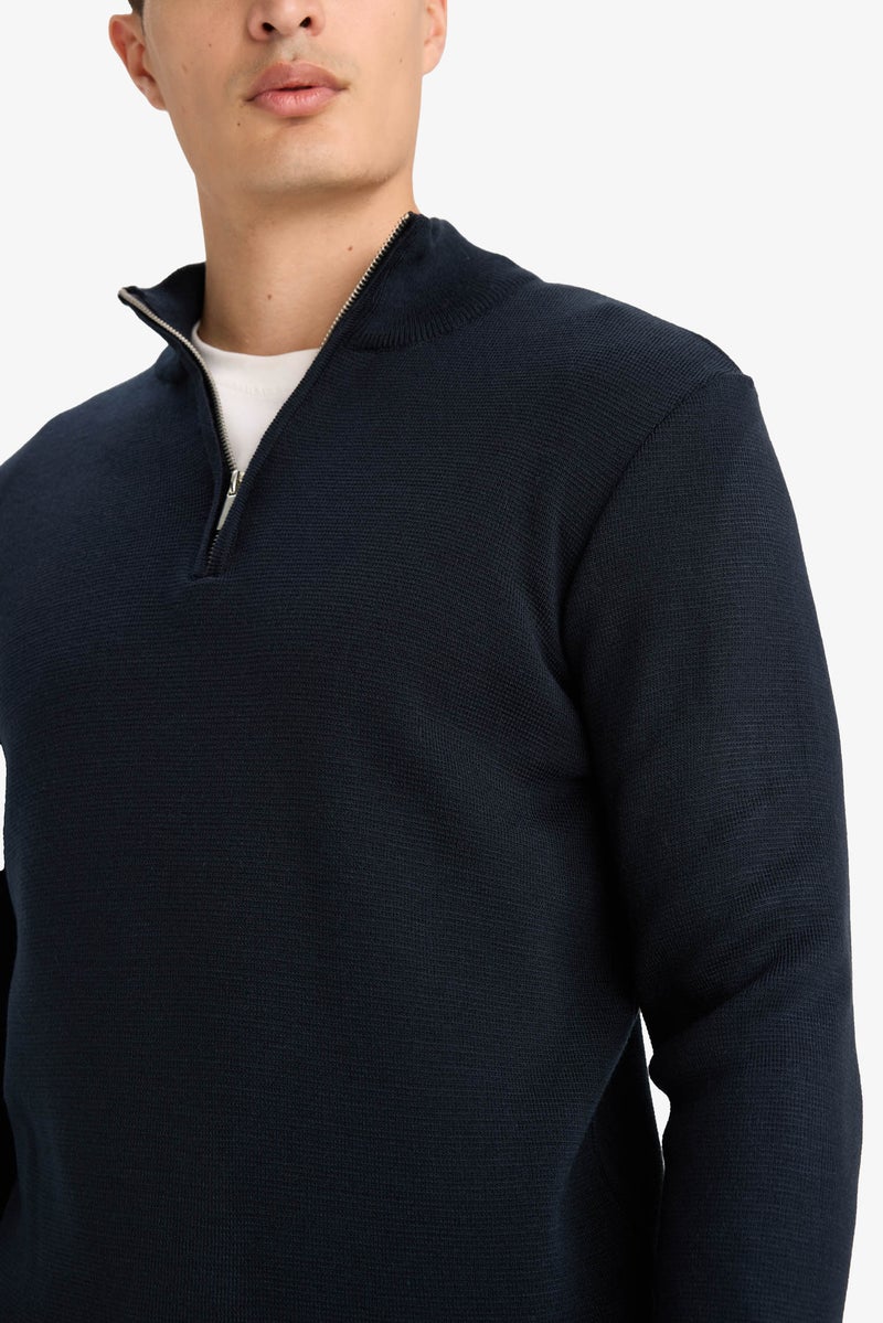 DeFacto Blue Man Standard Fit Half Zippered Basic Knit Pullover Casual - Image 5